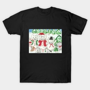 Kitty cat snowmen Christmas  holiday art T-Shirt